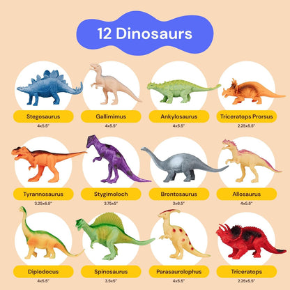Dinosaur Toys for Kids 3-5 – 12 Realistic Small Dinosaur Figures with Metal Storage Box, Soft Dino Toy for Boys & Girls 5-7 Years Old – Toddler Boy, Animal Dino Toys