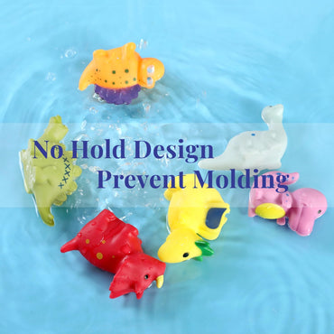 Bath Toys No Hole, for Infants 6-12& Toddlers 1-3, No Hole Bathtub Toys (Dinosaur, 6 Pcs with Mesh Bag)