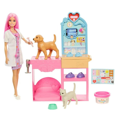 Barbie Fast Cast Veterinarian Clinic Playset with Pink Colored Hair Fashion Doll, Vet Furniture & 10+ Accessories, Barbie Vet Clinic Doll