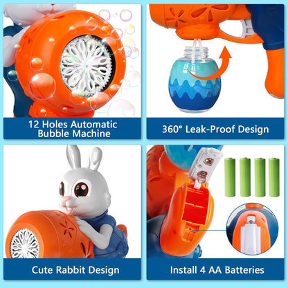 Easter Toys-Bunny Bubble Machine for Kids,Easter Eggs,Automatic Bubble Maker Blower Machine for Toddlers,Bubble Blaster, Birthday Gifts for Age 3+ Years Old Boys Girls(Blue)