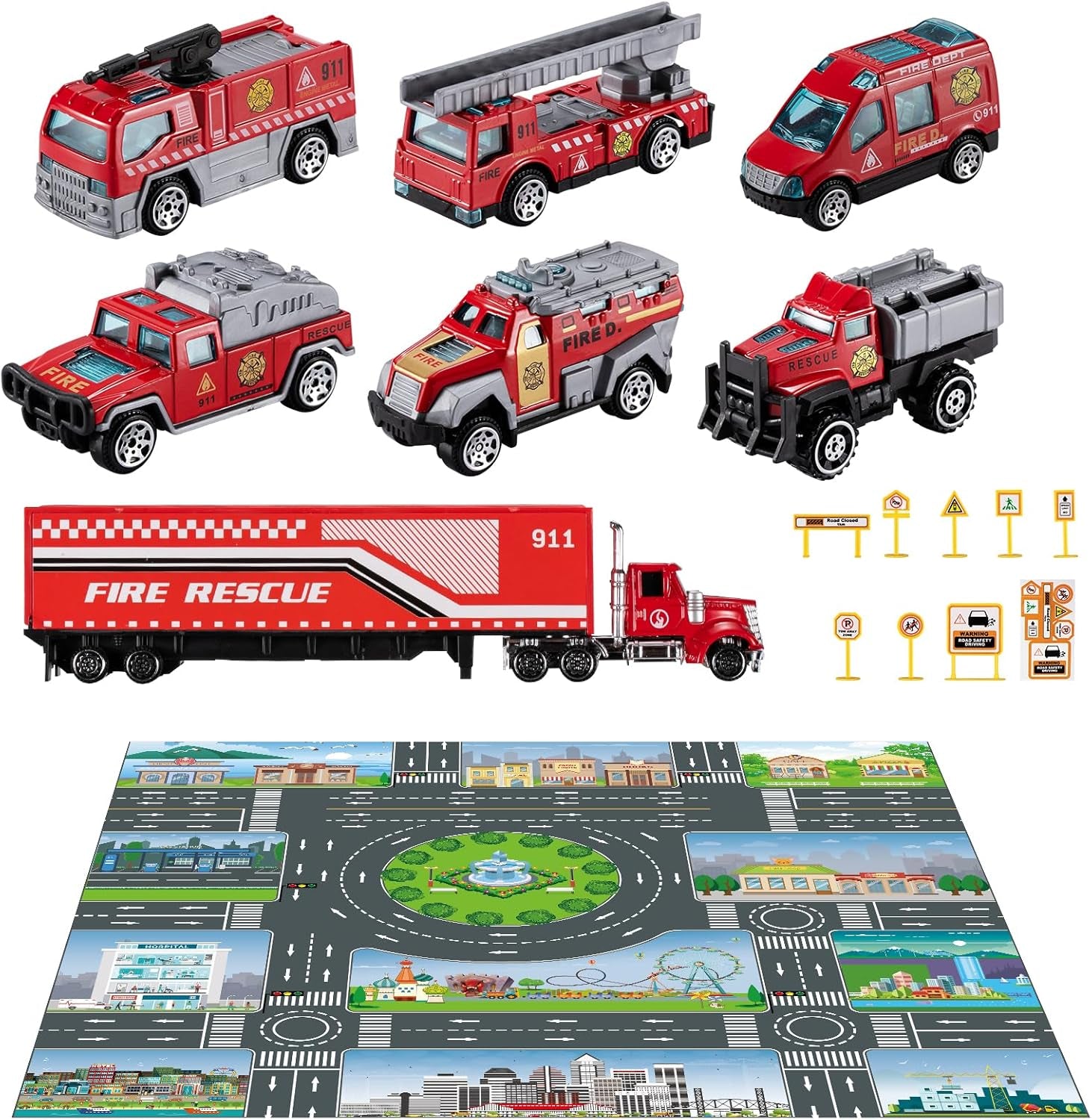 Toddler Toys for 3 4 5 6 Years Old Boys, Die-Cast Construction Toys Car Carrier Vehicle Toy Set W/Play Mat, Kids Toys Truck Alloy Metal Car Toys Set for Age 3-9 Toddlers Kids Boys & Girls