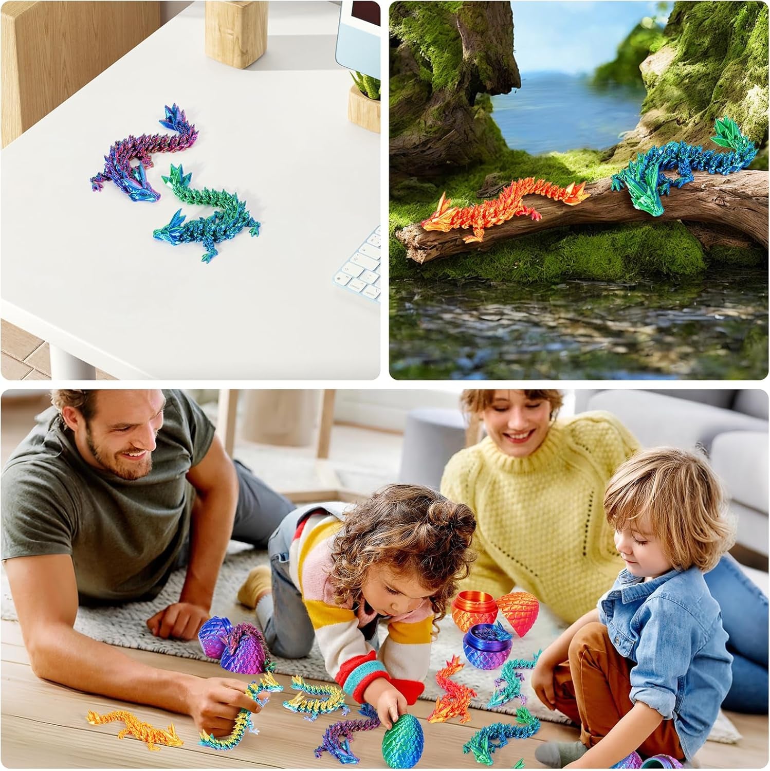 4PCS 3D Printed Dragon Egg, Articulated Crystal Animals Fidget Toy Kid, Small 3D Printer Dinosaur Dino Eggs Toy Easter Gifts for Kids Boy Girls (4-Piece-C)