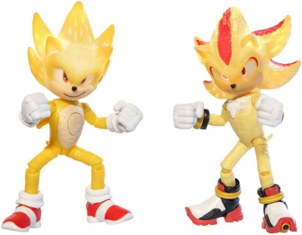 JAKKS Pacific Sonic the Hedgehog Light up Super Sonic & Super Shadow Action Figure Set