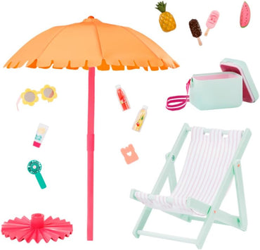 Our Generation doll outdoor playset with folding chair and umbrella