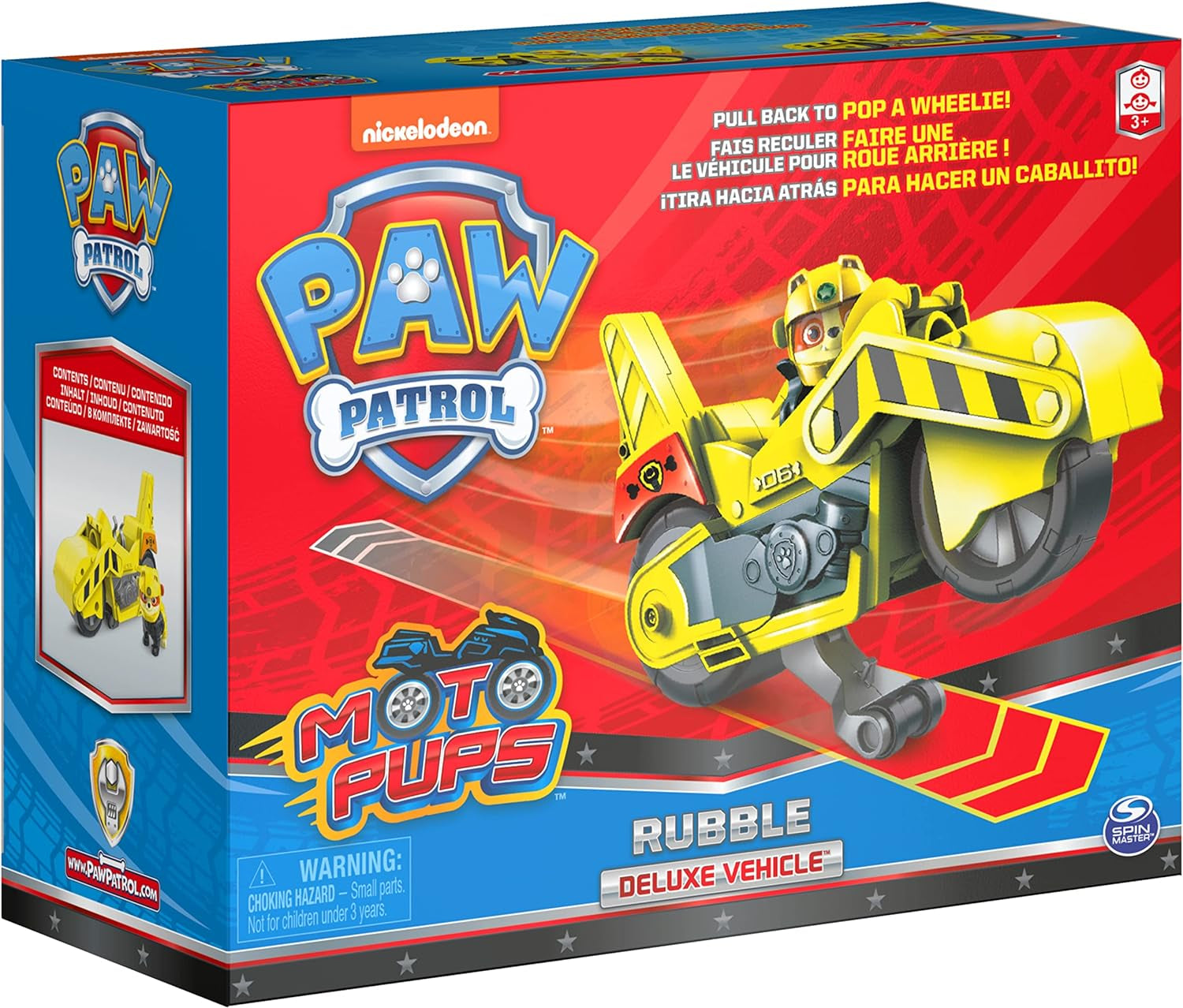 , Moto Pups Rubble’S Deluxe Pull Back Motorcycle Vehicle with Wheelie Feature and Toy Figure