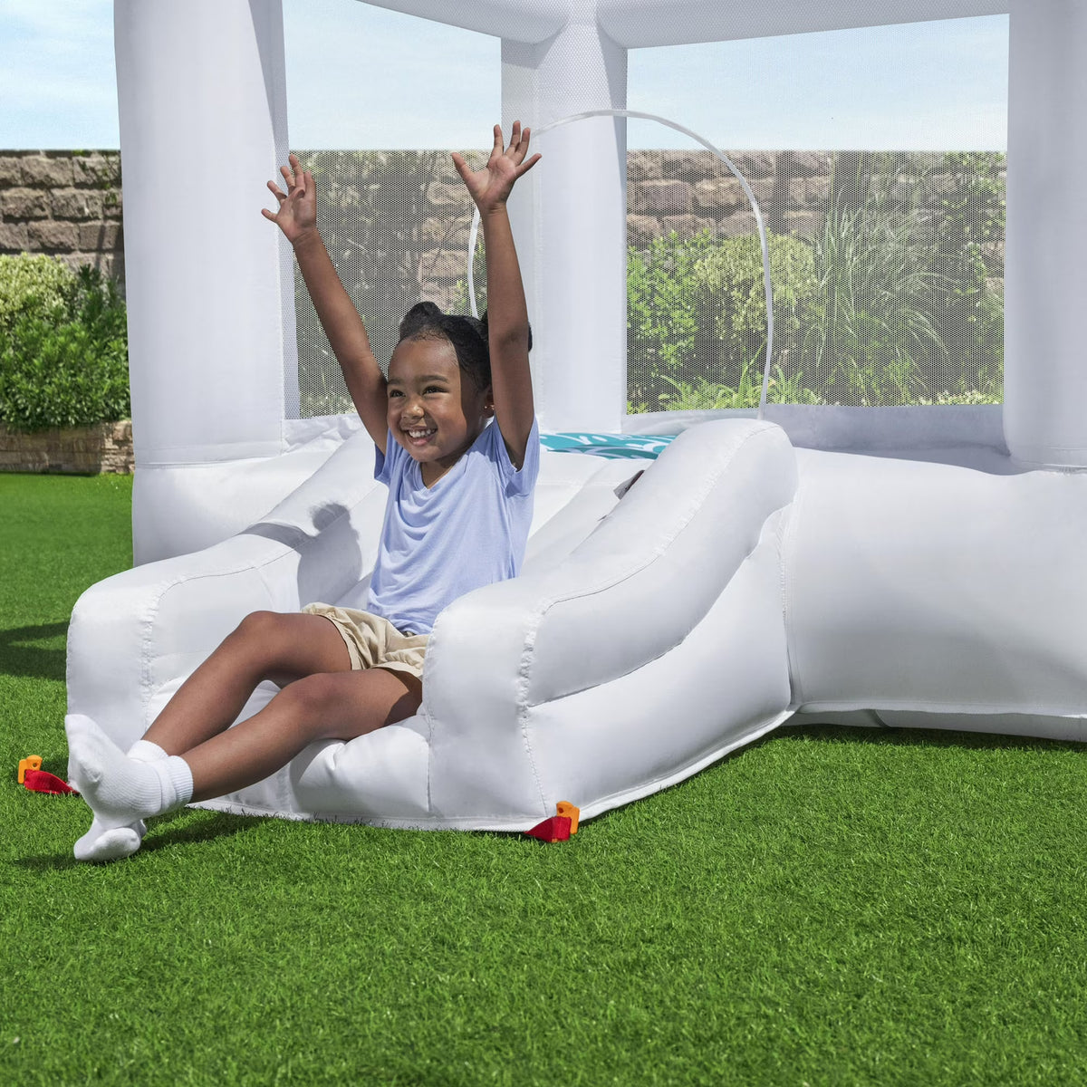 H2OGO Jump & Joy Kids Inflatable Bounce House with Extra-Wide Slide, White,
