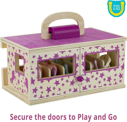 Unicorn Magic Wooden Carry Stable Playset W/ 6 Unicorns