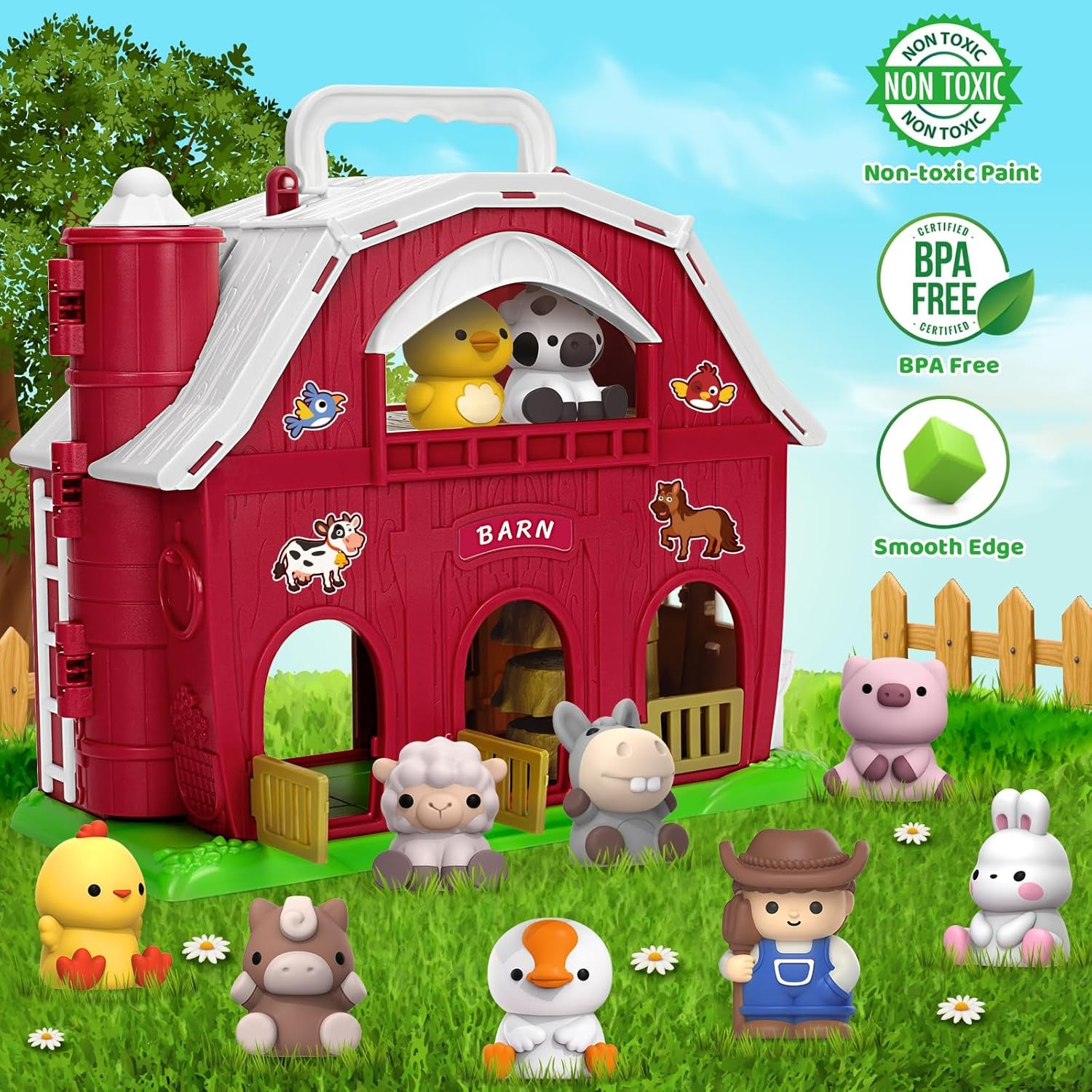 Toys for 1 2 3 Years Old Boys Girls, Big Red Barn Farm Animal Playset for Boys Girls, Learning Montessori Toys, Christmas Birthday Easter Gift for Baby Kids Toddlers Age 12-18 Months
