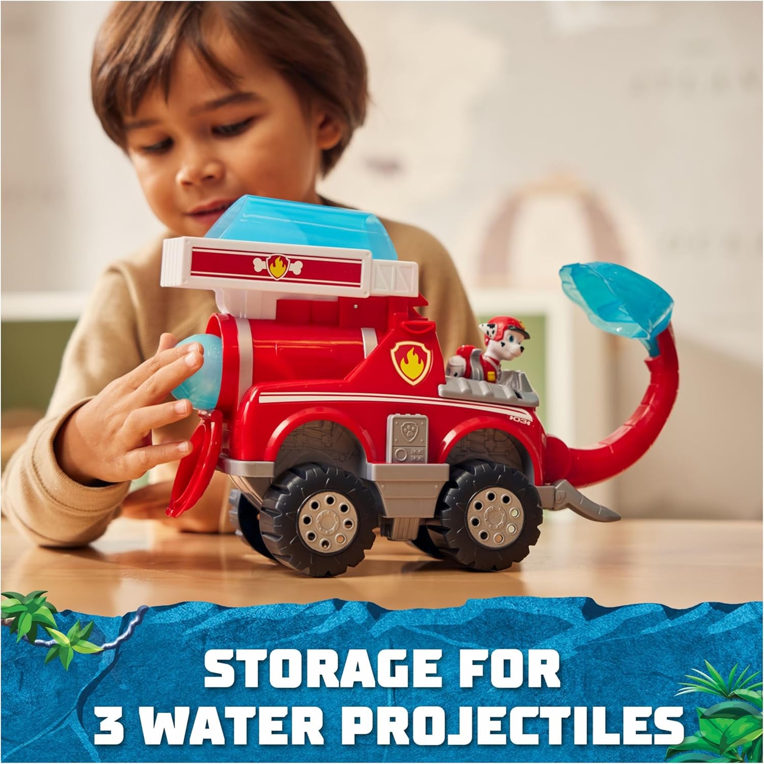 Jungle Pups, Marshall Elephant Firetruck with Projectile Launcher, Toy Truck with Action Figure, Kids Toys for Boys & Girls Ages 3 and Up