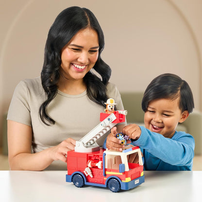 Firetruck Toy with Firefighter Bingo, Bob Bilby Figures | Extendable Ladder & Hose | Includes Stickers - Perfect for Kids Ages 3+