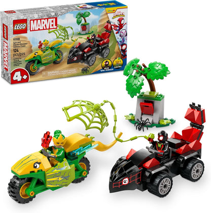 Marvel Spidey and His Amazing Friends Spin and Electro Dinosaur Vehicle Chase - Car and Motorcycle Preschool Building Toy for Kids, Boys and Girls, Ages 4+ - Gift Idea for Birthdays - 11198