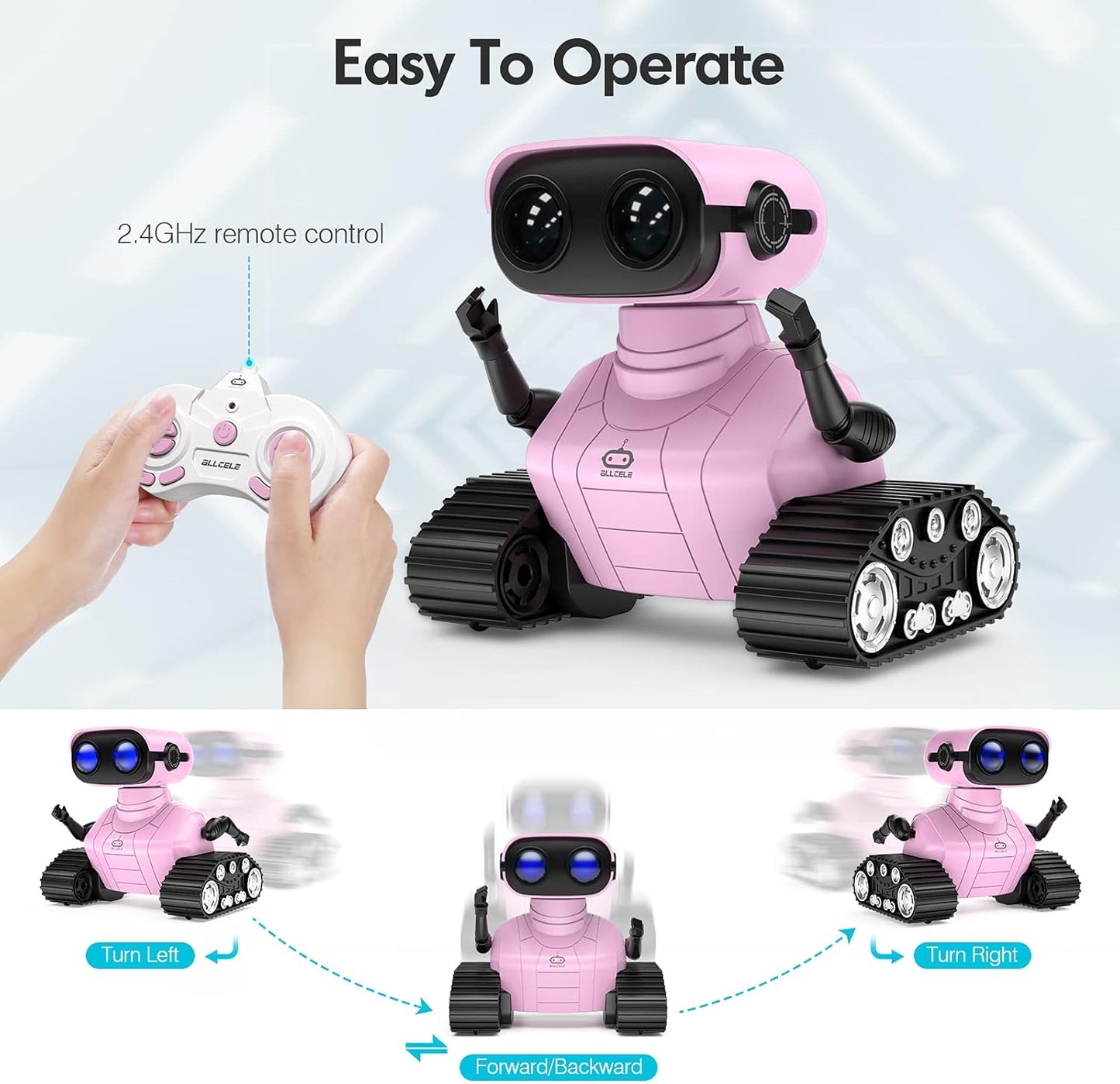 Girls Robot Toy, Rechargeable RC Robot for Kids, Remote Control Toy with Music and LED Eyes, Gift for Children Age 3 Years and up - Pink