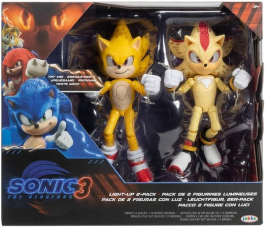 JAKKS Pacific Sonic the Hedgehog Light up Super Sonic & Super Shadow Action Figure Set