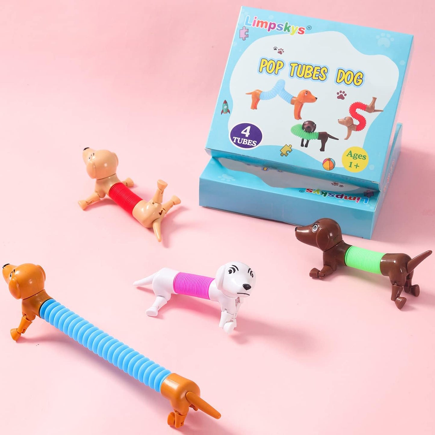 Dog pop Tubes fidgets, Stocking Stuffers for Kids, Sensory Toys for Kids 5-7, fidgets for Toddler, Toddler Stocking Stuffers, Easter Egg fillers(4 Pack Dog)