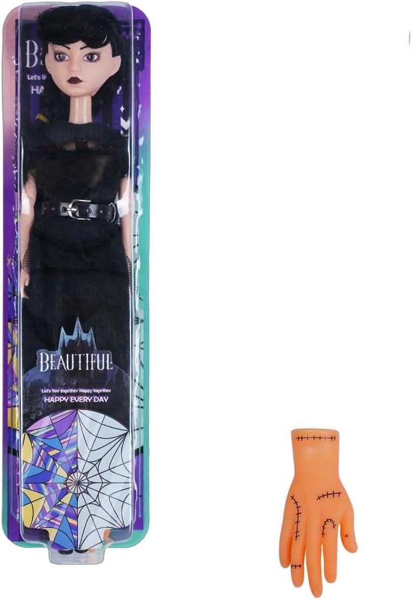 Girls Doll in Gift Box with Black Dress, 11.5 Inch Doll with Hand, High Heels, Black Hair, Gift for Kids & Fans