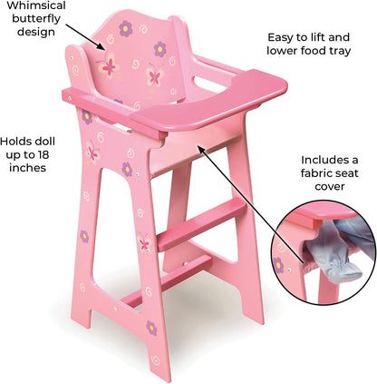Badger Basket Blossoms and Butterflies Doll High Chair for 18 Inch Dolls – Adjustable Tray for Mealtime Play