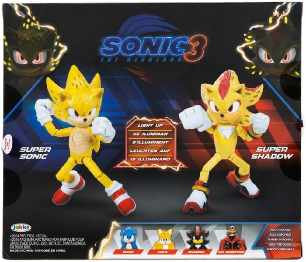 JAKKS Pacific Sonic the Hedgehog Light up Super Sonic & Super Shadow Action Figure Set