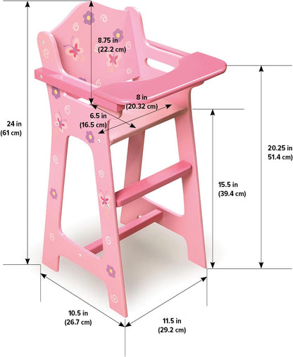 Badger Basket Blossoms and Butterflies Doll High Chair for 18 Inch Dolls – Adjustable Tray for Mealtime Play