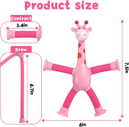 4Pcs Giraffe Pop Tube Sensory Toys, Telescopic Suction Fidget Toys for Autism, Toddler Travel & Airplane Activities, 2025 Boy & Girl Christmas Stocking Stuffers Gift Idea
