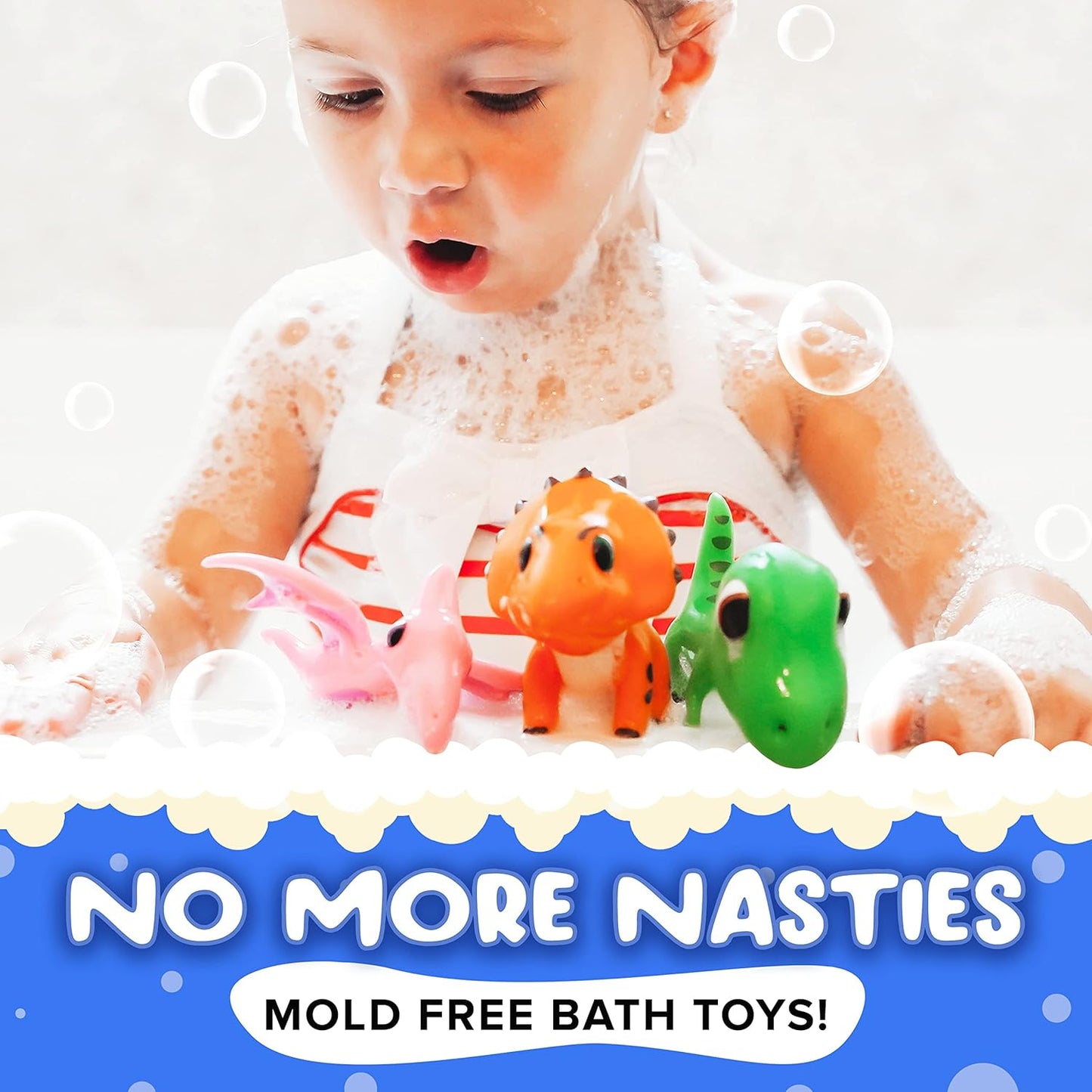 Mold Free Dinosaur Bath Toys, No Hole Bath Toys for Toddlers, Bathtub Dinosaur Set for Kids, No Mold Floating Water Dino Set for Pool, Bpa-Free Safe Fun, Infant Babies Ages 1 3 6 12 18 Mo