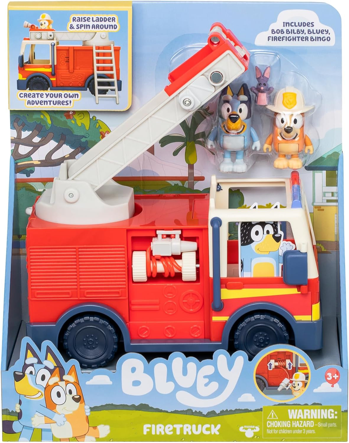 Firetruck Toy with Firefighter Bingo, Bob Bilby Figures | Extendable Ladder & Hose | Includes Stickers - Perfect for Kids Ages 3+