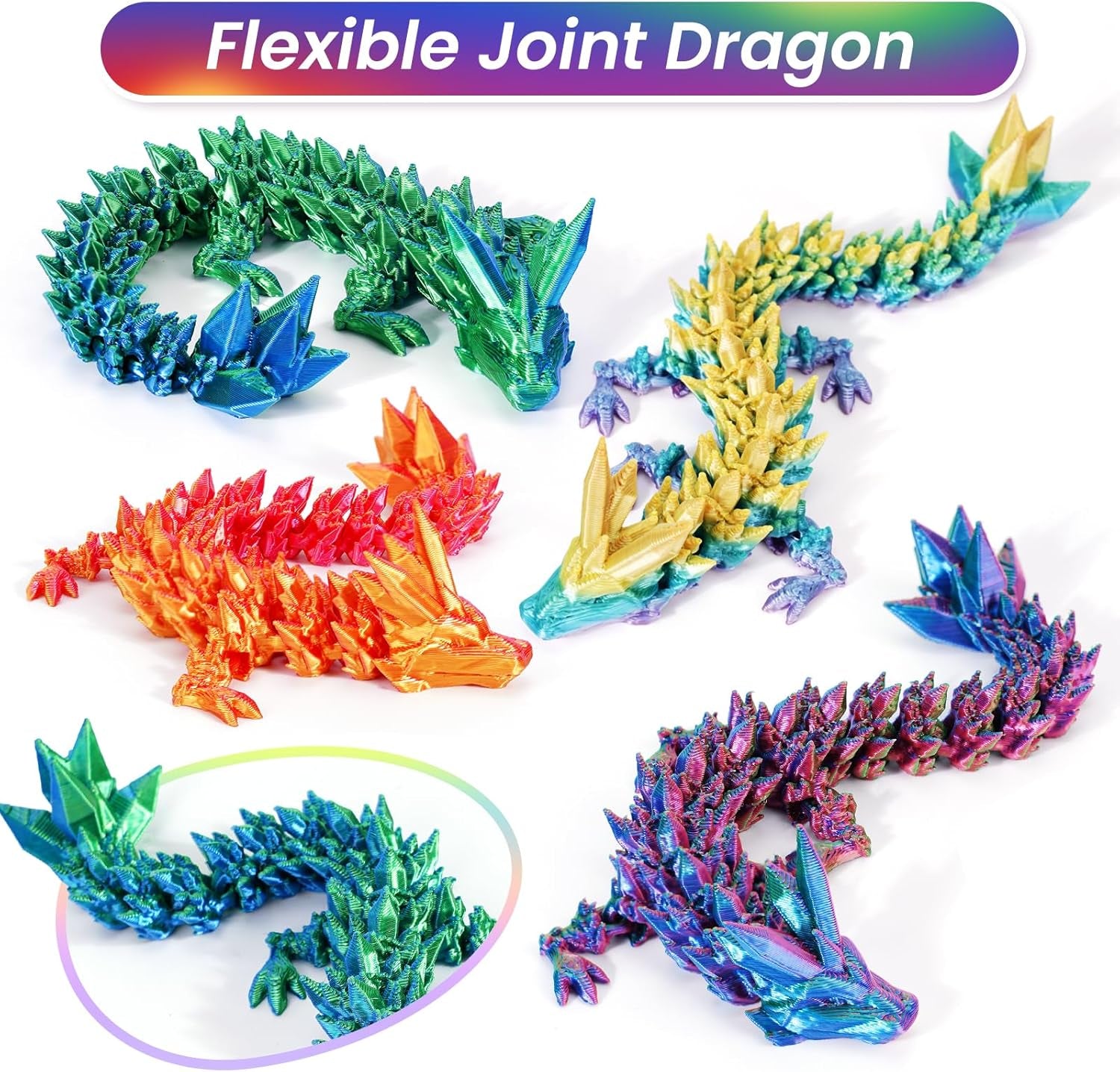 4PCS 3D Printed Dragon Egg, Articulated Crystal Animals Fidget Toy Kid, Small 3D Printer Dinosaur Dino Eggs Toy Easter Gifts for Kids Boy Girls (4-Piece-C)