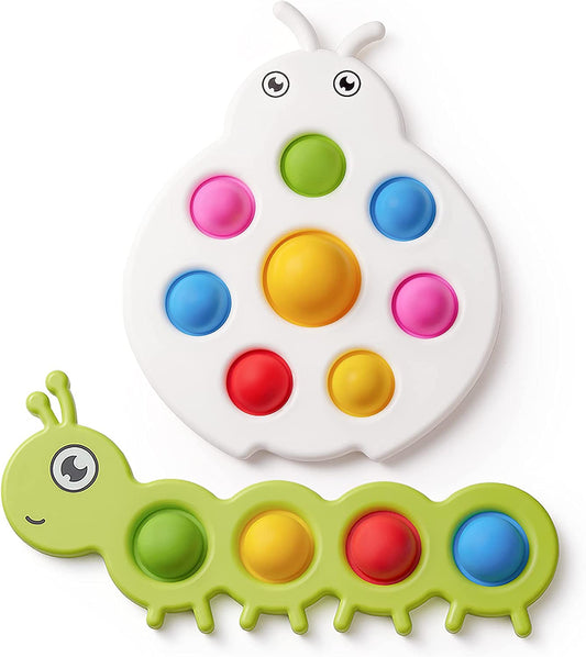 Fidget Popper Sensory Baby Toys for 10+ Months, Montessori Busy Toy for 1 2 3 Years Old Toddlers Push and Popping Bubbles Fine Motor Skill, Travel Toys for Kids Ages 1-3 Stress Relief (2 Pieces)