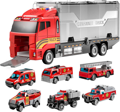 Toddler Toys for 3 4 5 6 Years Old Boys, Die-Cast Construction Toys Car Carrier Vehicle Toy Set W/Play Mat, Kids Toys Truck Alloy Metal Car Toys Set for Age 3-9 Toddlers Kids Boys & Girls