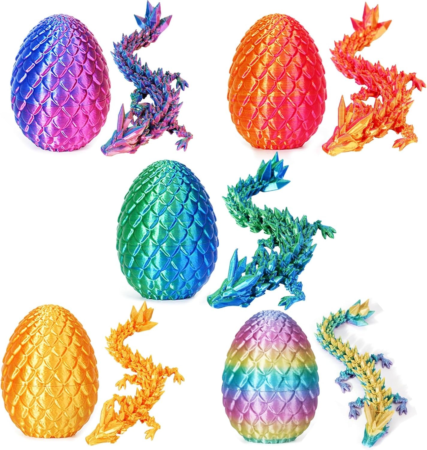 4PCS 3D Printed Dragon Egg, Articulated Crystal Animals Fidget Toy Kid, Small 3D Printer Dinosaur Dino Eggs Toy Easter Gifts for Kids Boy Girls (4-Piece-C)