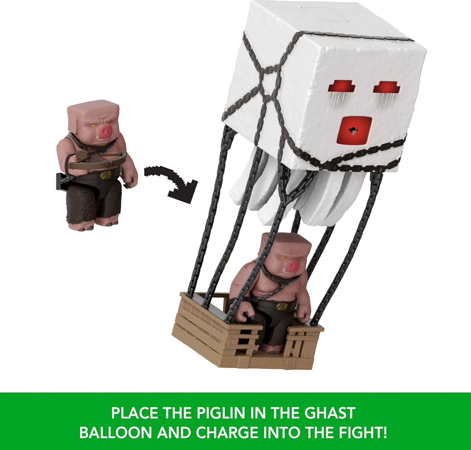 Minecraft Action Figure Set, Blast Attack Ghast with Lights, Sounds, Launcher & Projectile, plus Piglin Warrior Inspired by the Movie