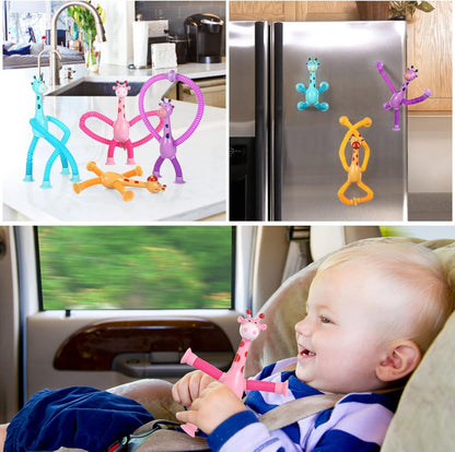 4Pcs Giraffe Pop Tube Sensory Toys, Telescopic Suction Fidget Toys for Autism, Toddler Travel & Airplane Activities, 2025 Boy & Girl Christmas Stocking Stuffers Gift Idea