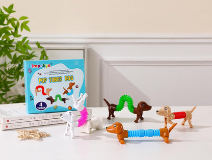 Dog pop Tubes fidgets, Stocking Stuffers for Kids, Sensory Toys for Kids 5-7, fidgets for Toddler, Toddler Stocking Stuffers, Easter Egg fillers(4 Pack Dog)
