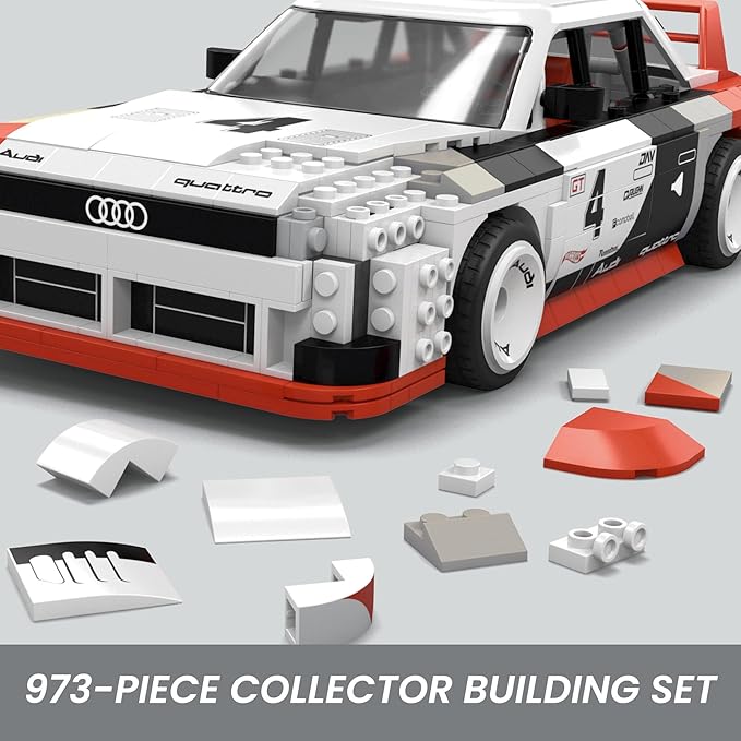 MEGA Hot Wheels Collectible Car Building Toy, Audi 90 Quattro IMSA GTO with 973 Pieces and Die-Cast Model, Build & Display Set for Collectors, Red