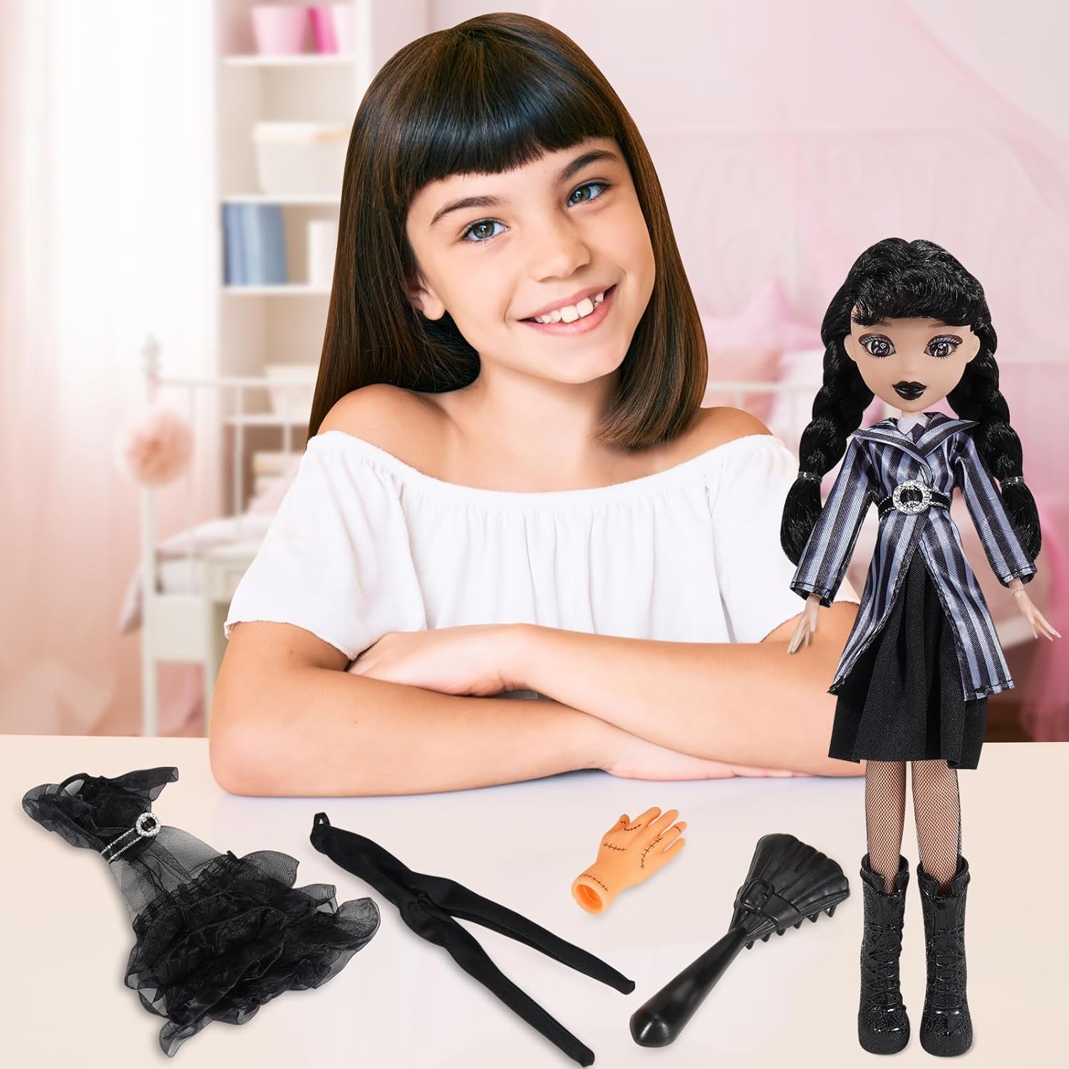 10'' Girls Dolls with Gift Box, Academy Uniform with Black Dress, Black High Heels, Black Hair, Great Toy Gift for Girls Kids