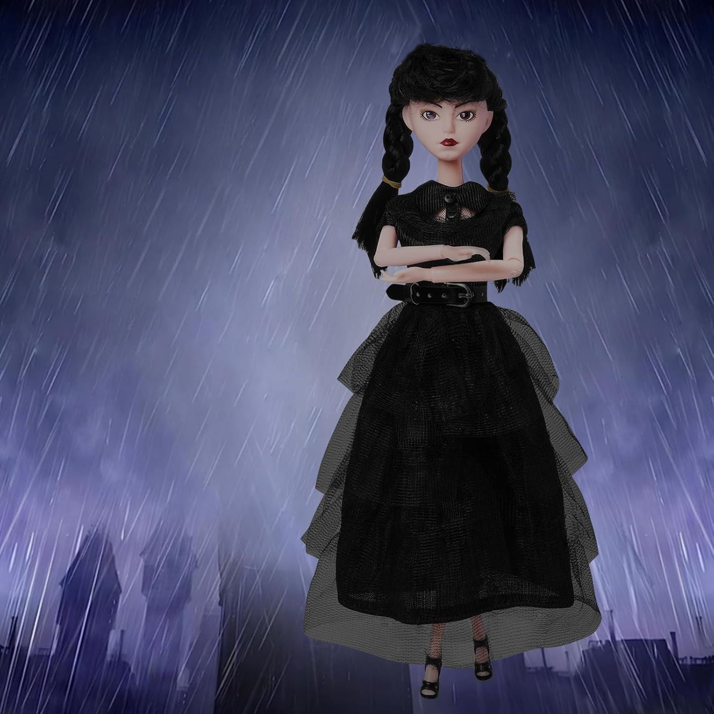 Girls Doll in Gift Box with Black Dress, 11.5 Inch Doll with Hand, High Heels, Black Hair, Gift for Kids & Fans
