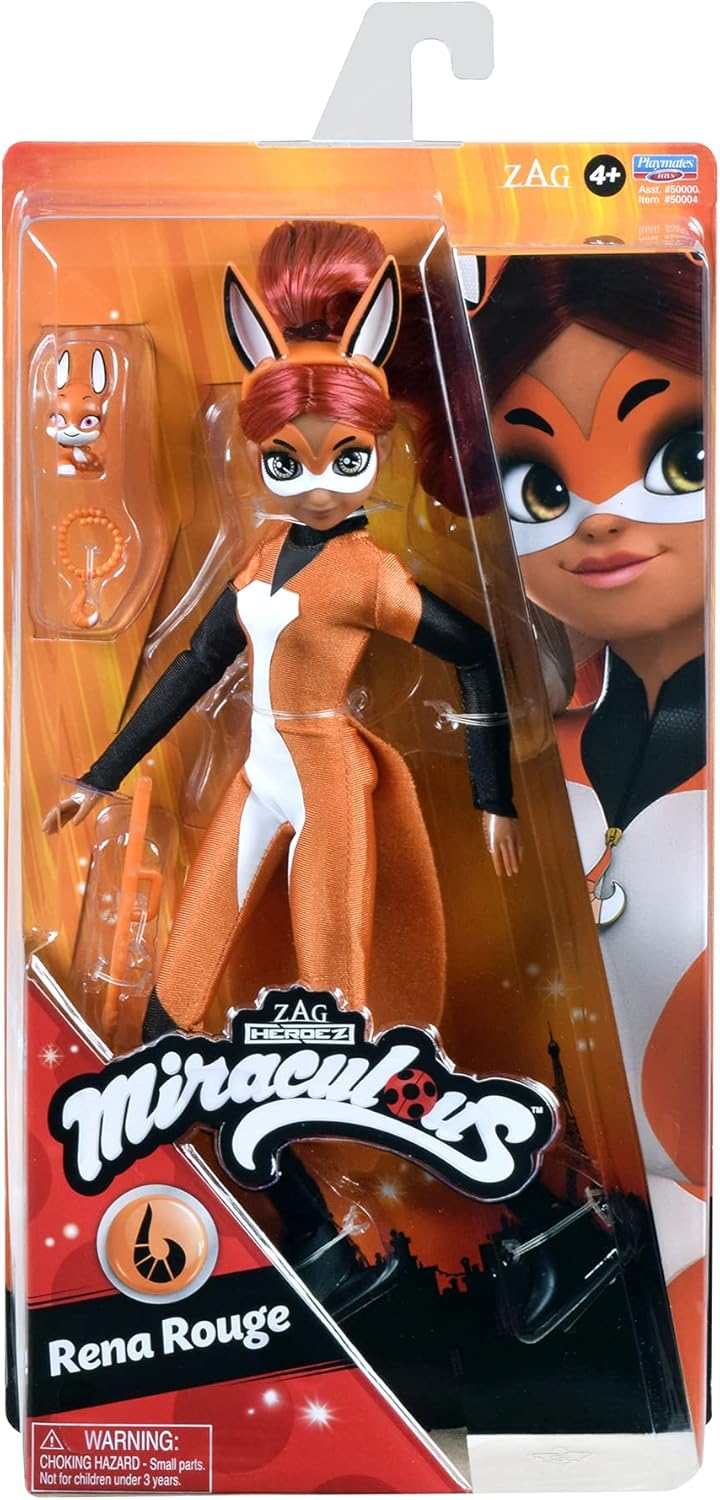 Miraculous Rena Rouge Doll 10.5" Fashion Doll with Accessories and Trixx Kwami by Playmates Toys, Orange