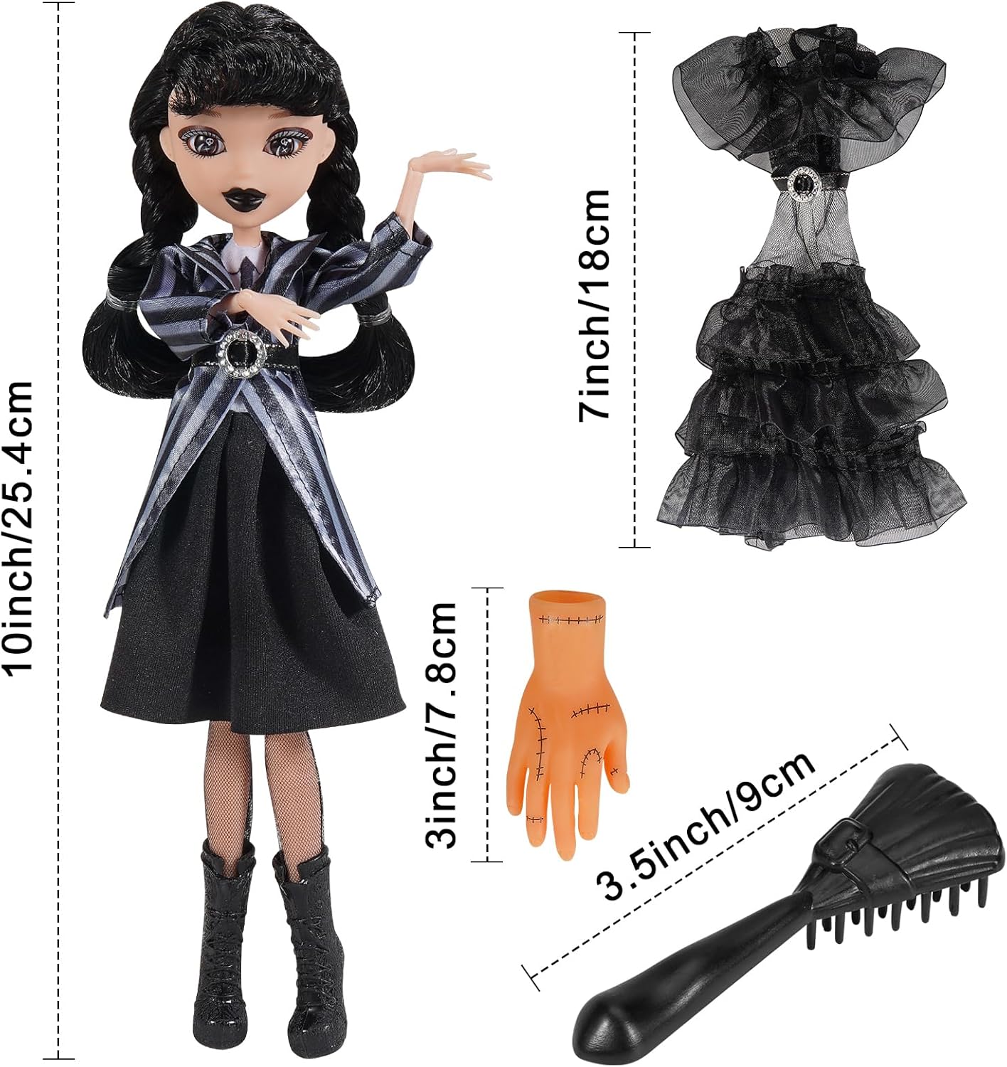 10'' Girls Dolls with Gift Box, Academy Uniform with Black Dress, Black High Heels, Black Hair, Great Toy Gift for Girls Kids