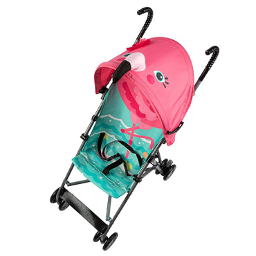Lightweight Cosco umbrella stroller with pink flamingo design