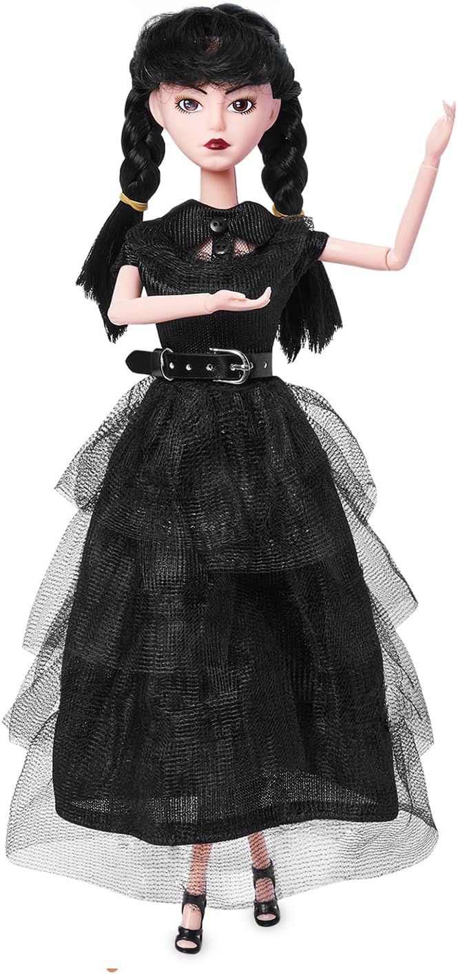 Girls Doll in Gift Box with Black Dress, 11.5 Inch Doll with Hand, High Heels, Black Hair, Gift for Kids & Fans