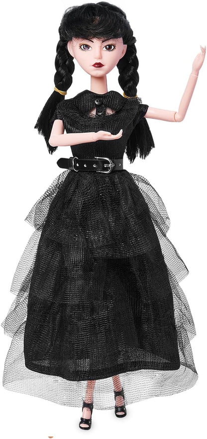 Girls Doll in Gift Box with Black Dress, 11.5 Inch Doll with Hand, High Heels, Black Hair, Gift for Kids & Fans