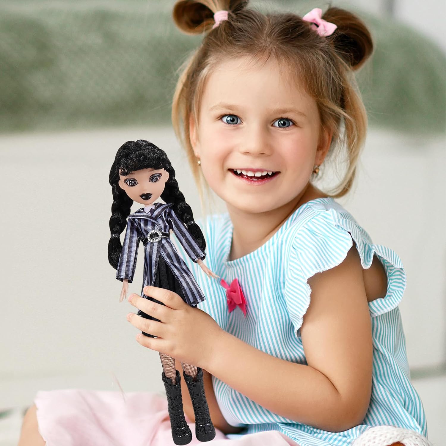 10'' Girls Dolls with Gift Box, Academy Uniform with Black Dress, Black High Heels, Black Hair, Great Toy Gift for Girls Kids