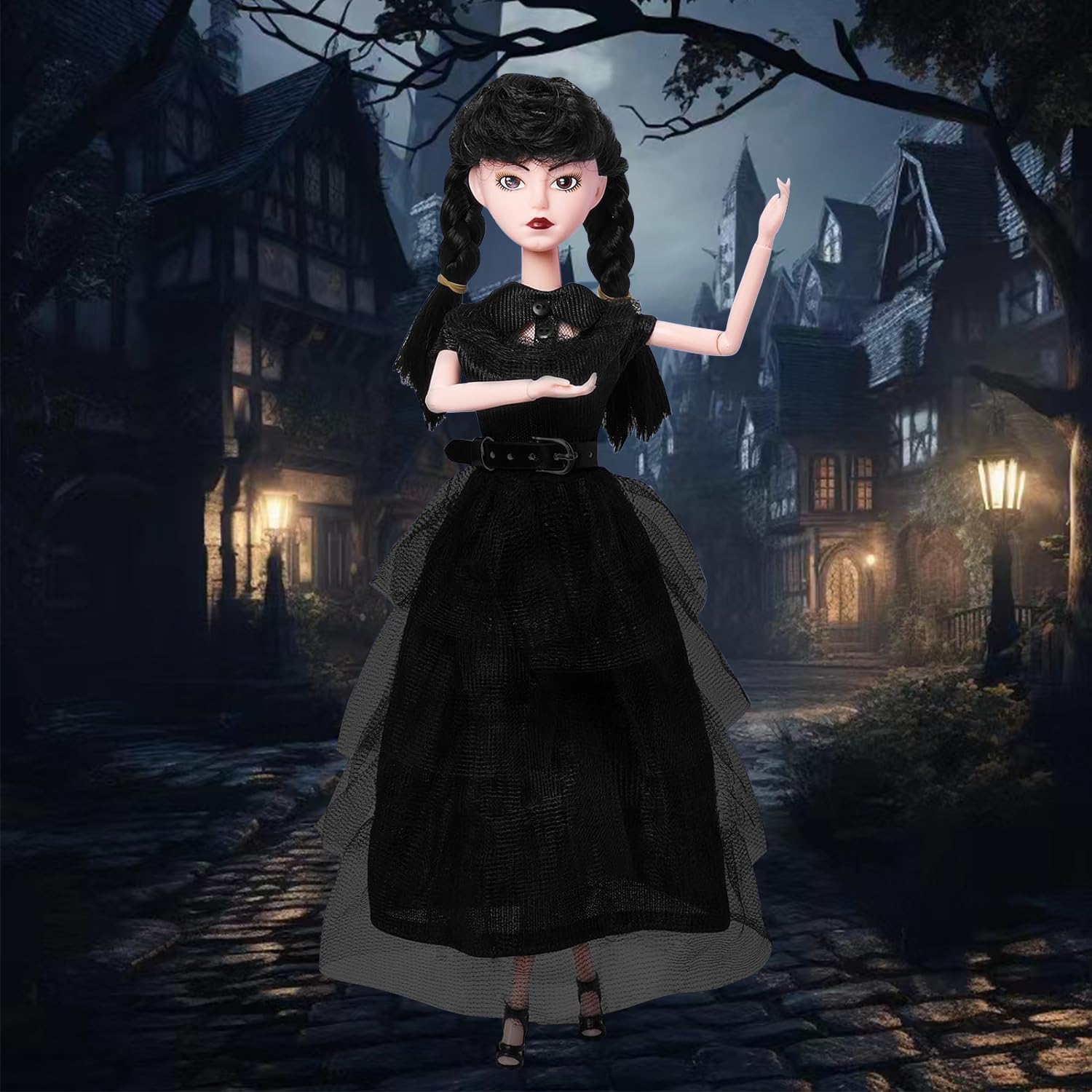 Girls Doll in Gift Box with Black Dress, 11.5 Inch Doll with Hand, High Heels, Black Hair, Gift for Kids & Fans