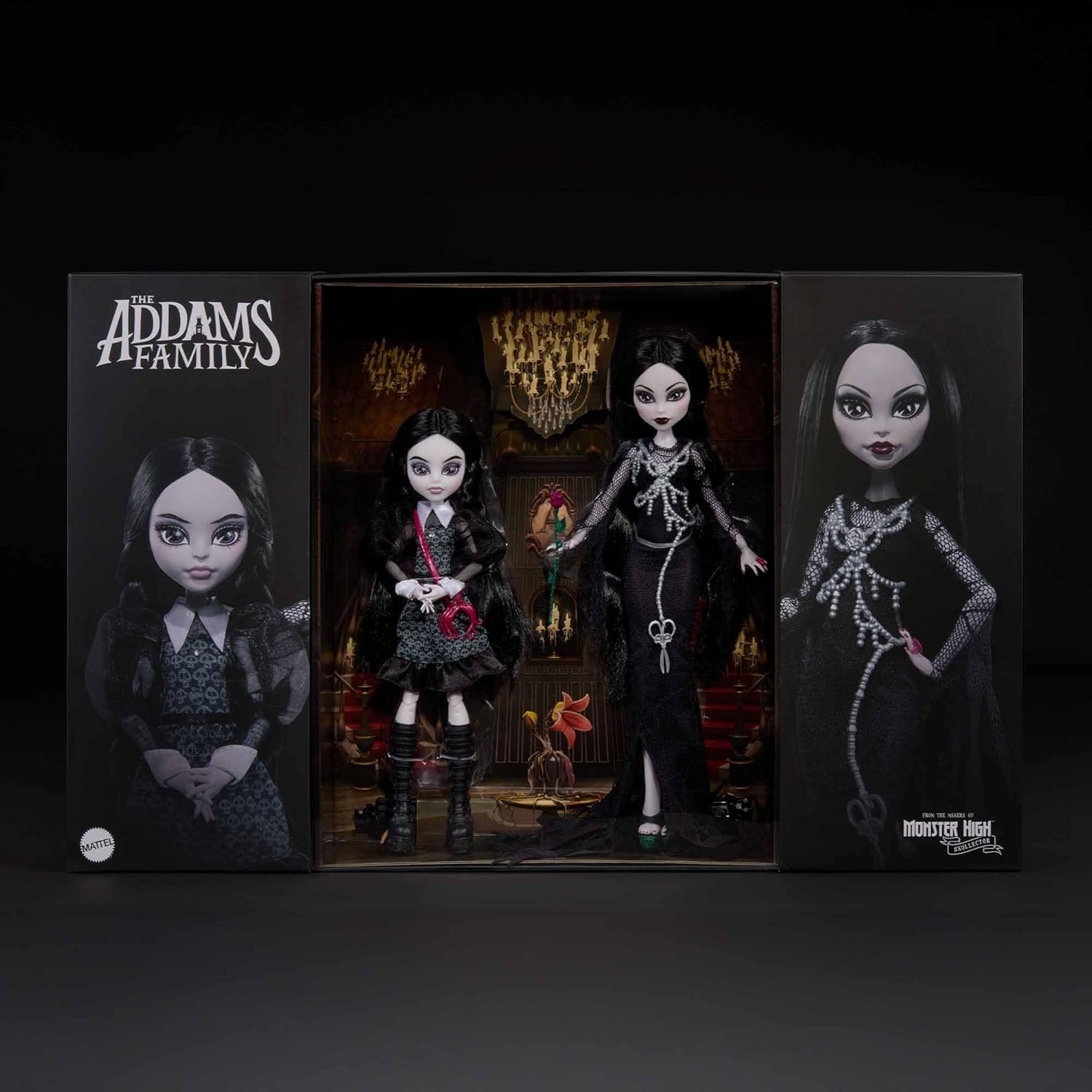 Monster High Skullector Addams Family Doll Two-Pack: Morticia & Wednesday, Fully Articulated Collectible Dolls with Certificate of Authenticity