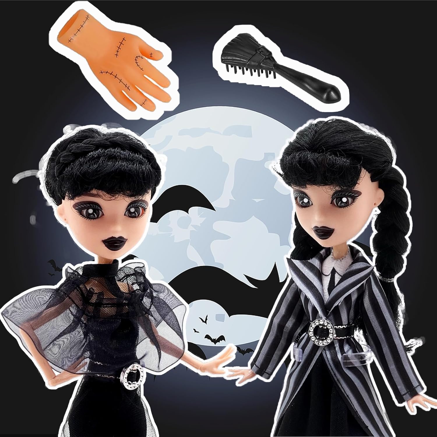 9'' Addams Doll with Gift Box, High Heels, Black Dress, and Hair, Perfect Christmas and Birthdays Toy Gift for Girls & Fans(New A)