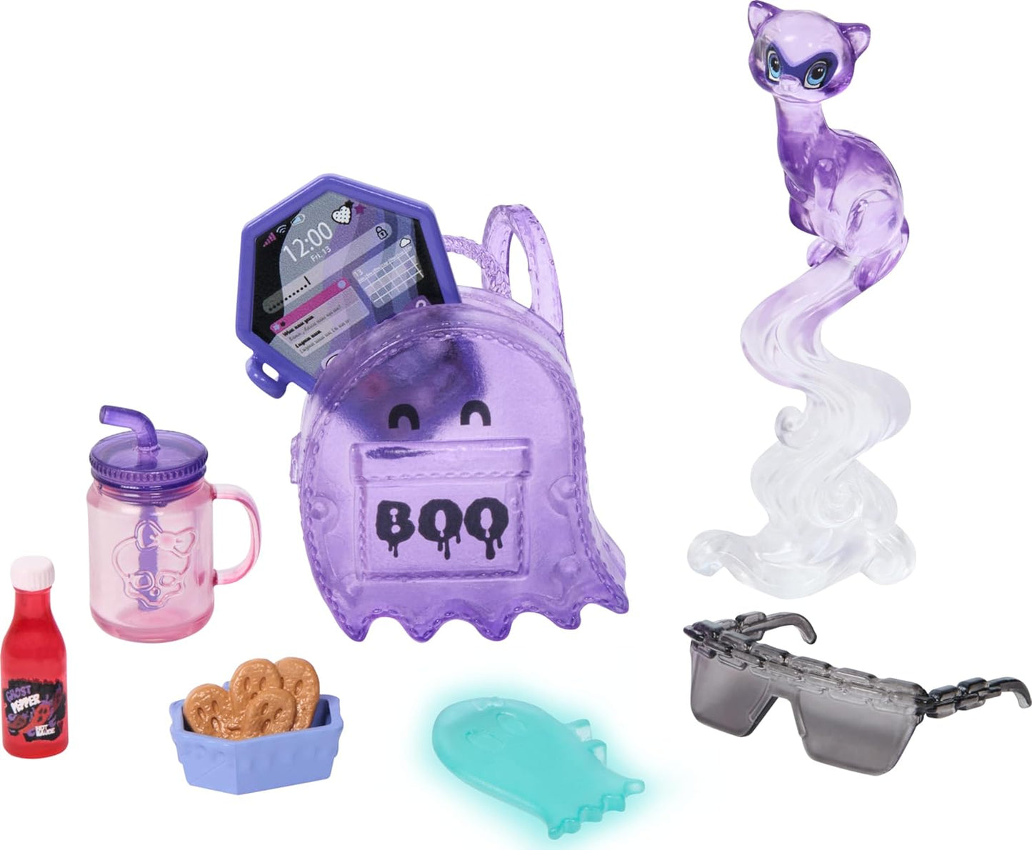 Monster High Spectra Vondergeist Doll with Pet Ferret Rhuen and Accessories like Backpack, Tablet, Snacks and More