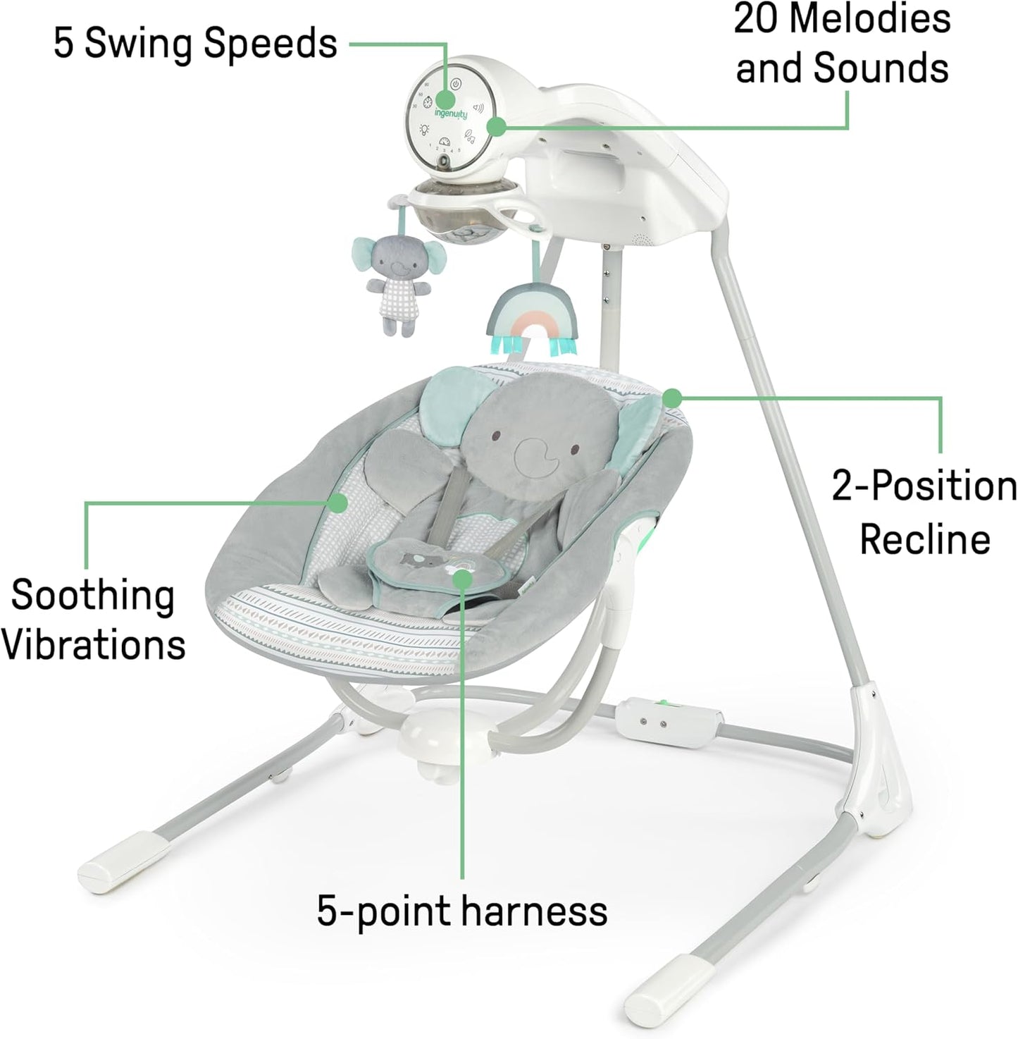 Ingenuity InLighten Soothing Swing - Van the Elephant