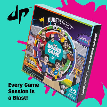Dude Perfect board game with basketball, football and golf game pieces