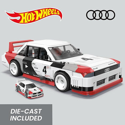 MEGA Hot Wheels Collectible Car Building Toy, Audi 90 Quattro IMSA GTO with 973 Pieces and Die-Cast Model, Build & Display Set for Collectors, Red
