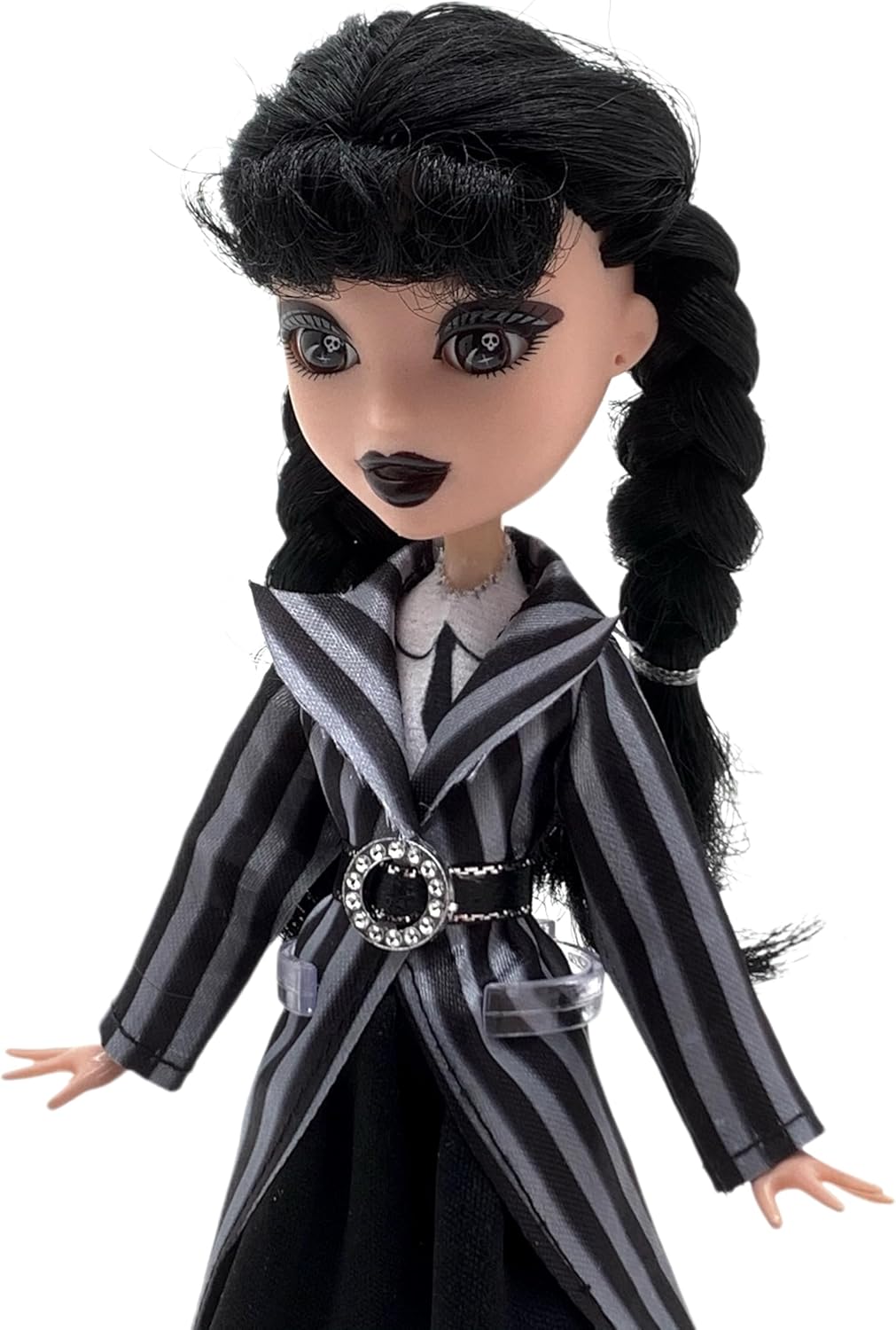 9''Addams Doll,Long Sleeve Dots Dress,Red Lips,Made to Move Addams Dolls,Birthday Gifts for Kids Girls Fans (Striped Skirt)