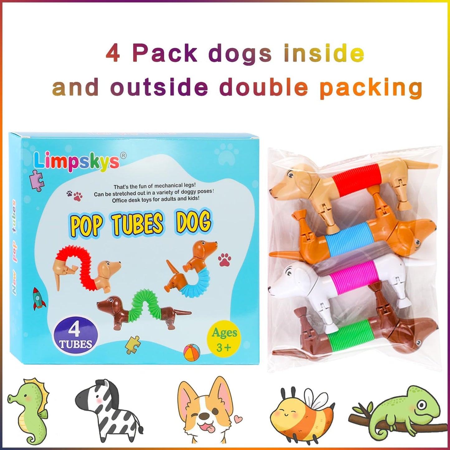 Dog pop Tubes fidgets, Stocking Stuffers for Kids, Sensory Toys for Kids 5-7, fidgets for Toddler, Toddler Stocking Stuffers, Easter Egg fillers(4 Pack Dog)